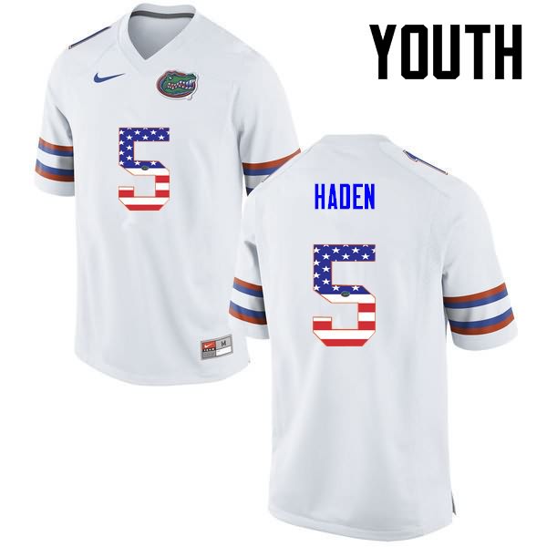 Youth NCAA Florida Gators Joe Haden #5 Stitched Authentic USA Flag Fashion Nike White College Football Jersey BFR2365LN